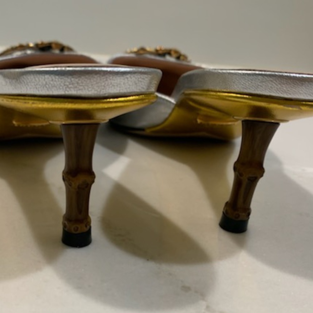 GUCCI - Silver Unia Gg Logo Sandal Mule - Picture 3 of 6